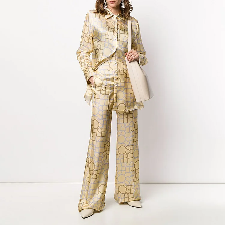 VChics Fashion Geometric Pattern Shirt Two Piece Set