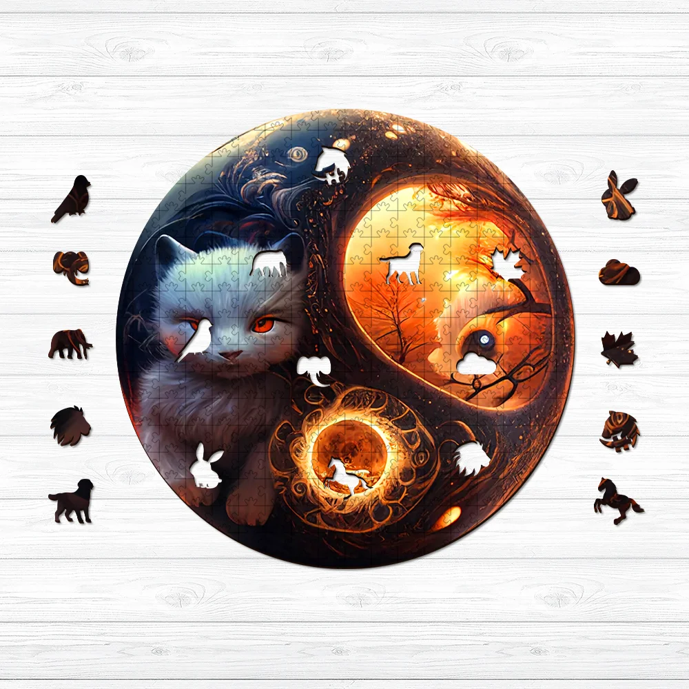 Jeffpuzzle™-Jeffpuzzle™Blood Moon Cat Wooden Jigsaw Puzzle