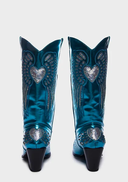 Chunky Heel Western Cowboy Boots Cowgirl Boots Big  Knee High Boots For Women Female Shoes