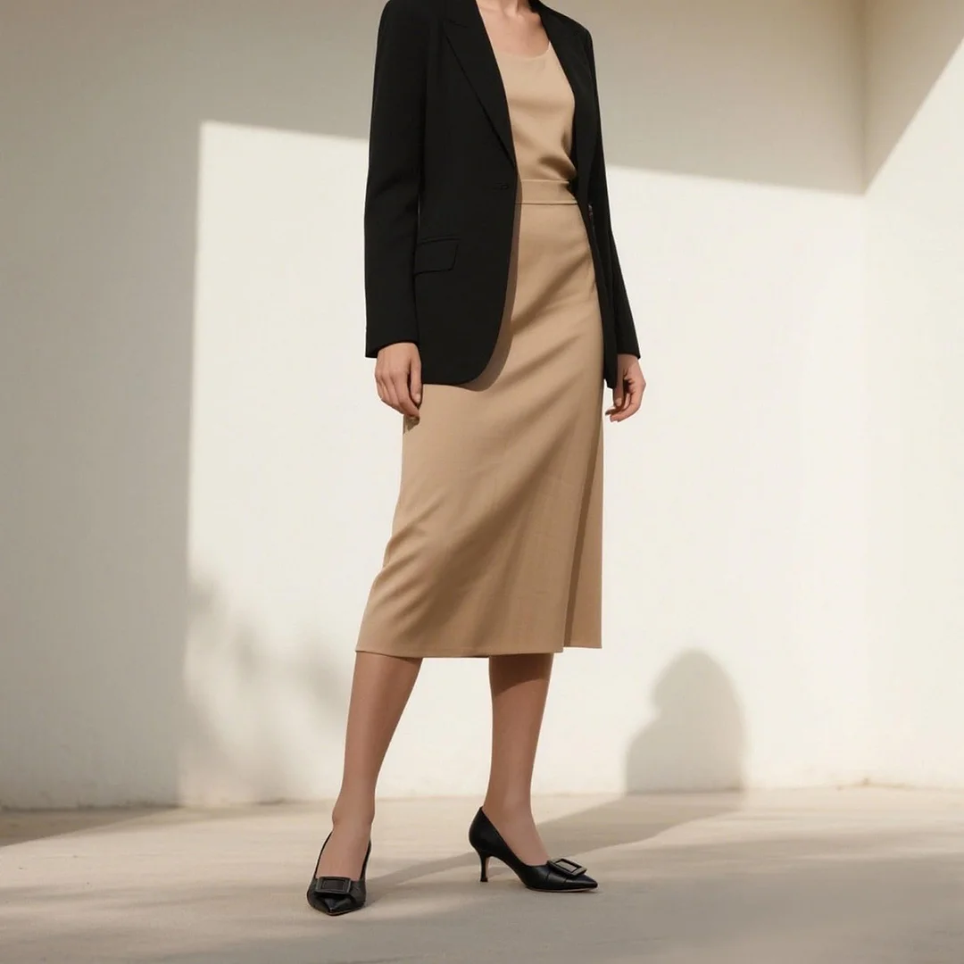 60mm Pointed Toe Square Buckle Decoration Kitten Heels Daily Pumps for Women Matte-MERUMOTE