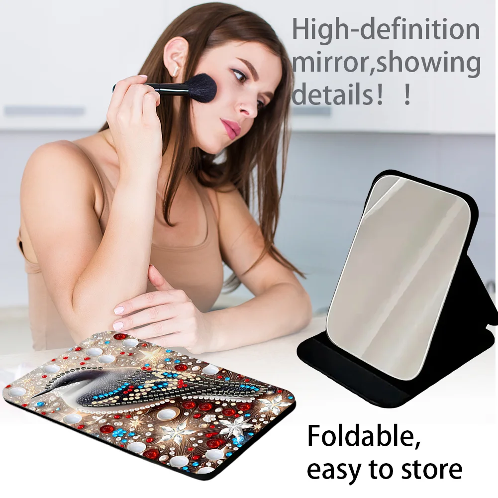 DIY Diamond Art Shiny Crystal Mirror Lightweight Standing Makeup Mirror (Bird)