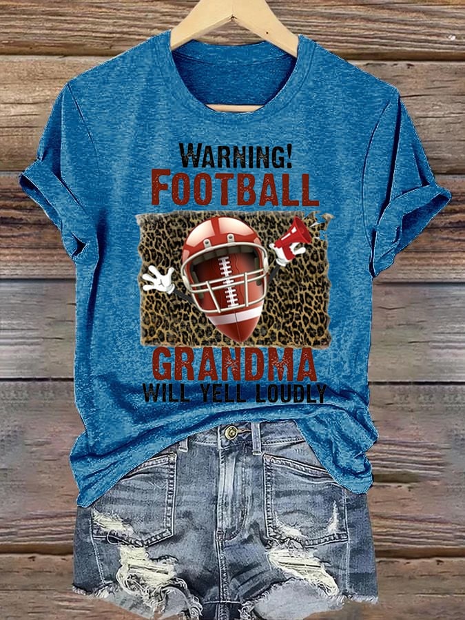 Women's Football Grandma Will Yell Loudly Print Casual T-Shirt