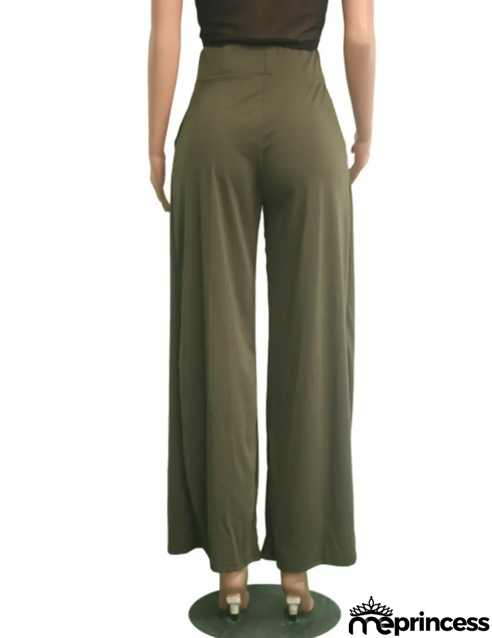 Women Summer Green Wide Legges High Waist Casual Trousers