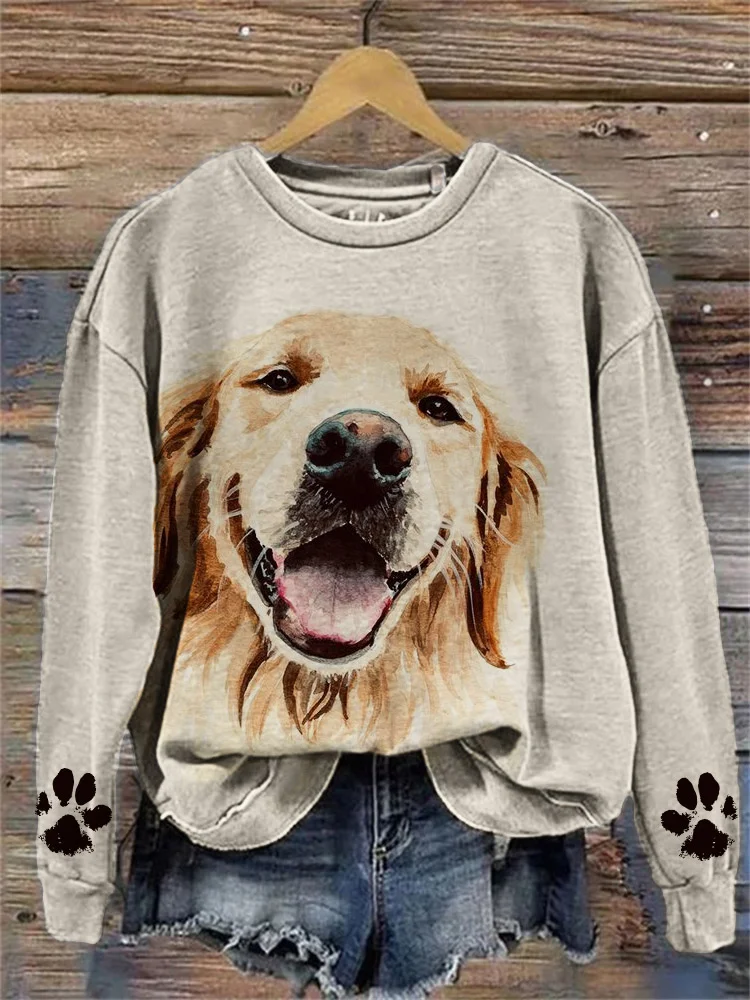 Comstylish Golden Retriever Dog Watercolor Art Paw Prints Sweatshirt