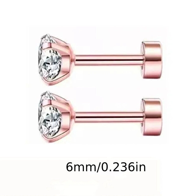 1 Pair Elegant Round Inlay 304 Stainless Steel Zircon 18K Gold Plated Stainless Steel Earrings