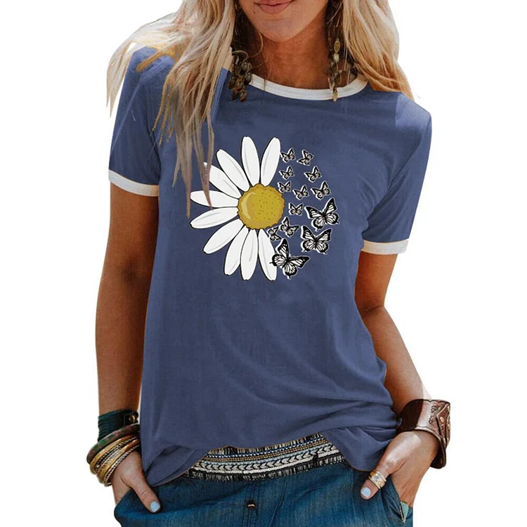 Butterfly daisy T-shirt Tee - #541348-Annaletters