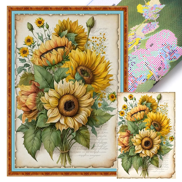 【Huacan Brand】Retro Poster - Sunflower Bouquet 11CT Stamped Cross Stitch 40*60CM