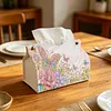 (24cm)Soft Pink Floral Butterfly 24cm DIY Diamond Painting Rhinestones Decorative Tissue Box Reusable Crystal Mosaic PU Tissue Holder for Home Car Desk Decoration Craft
