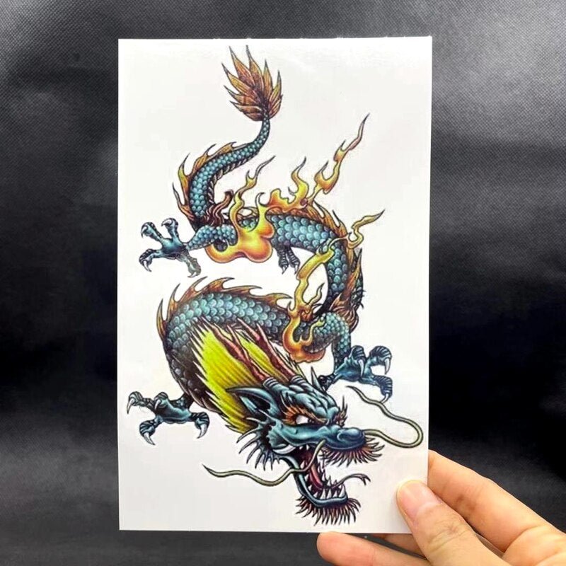 Chinese Big Colorful Dragon Fake Tattoo Stickers For Men Women Body Art Arm Temporary Tatoos Waterproof Flash Decals Tattos