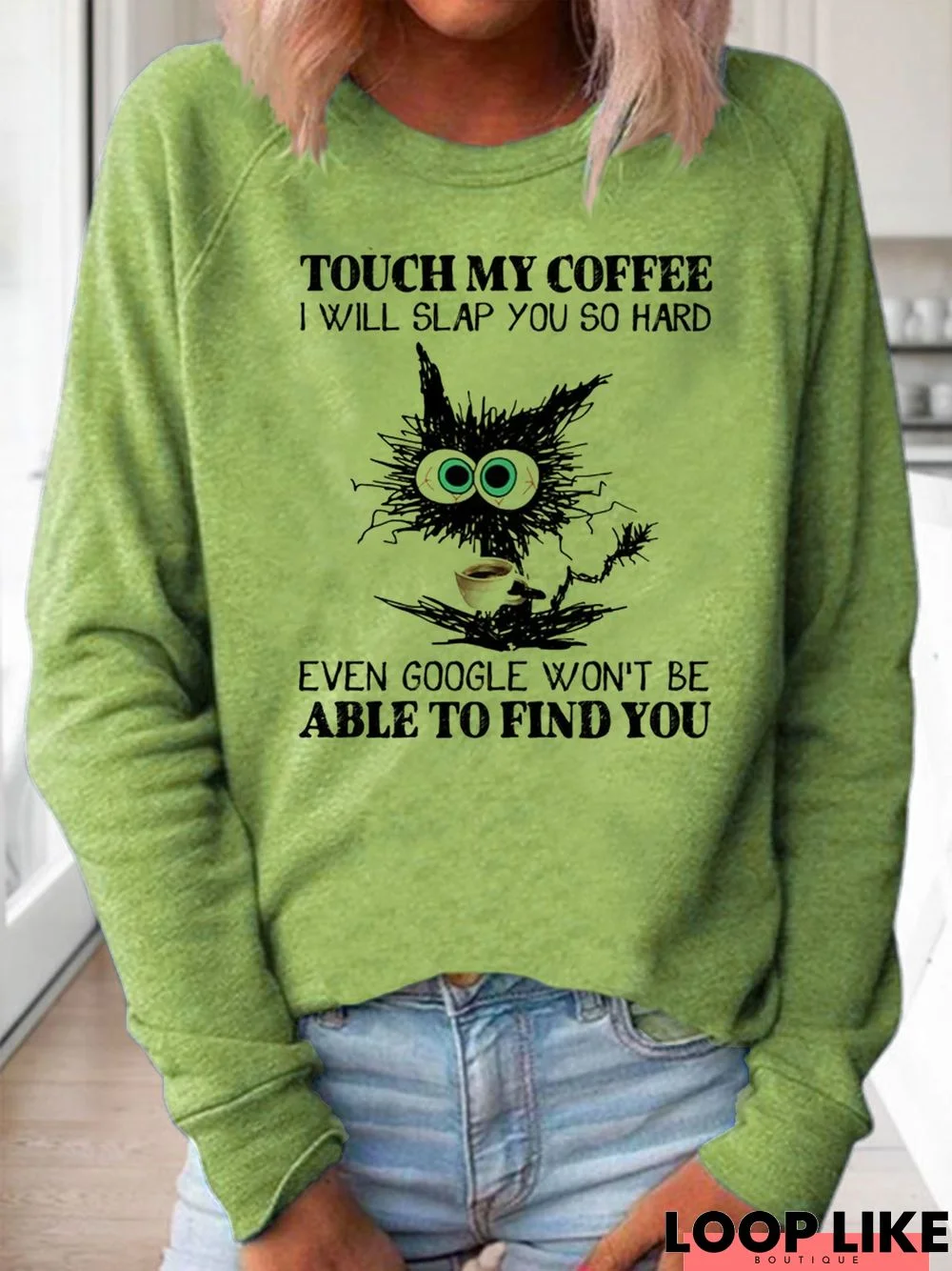 Women Funny Coffee Black Cat Casual Sweatshirt