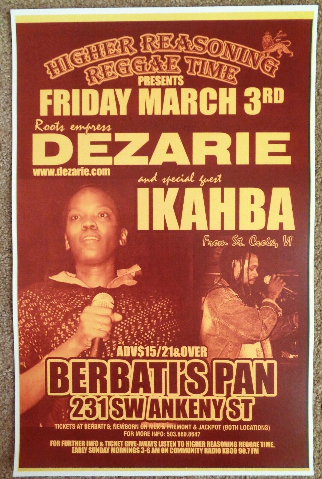 DEZARIE Gig POSTER Portland Oregon March 2006 Concert Reggae