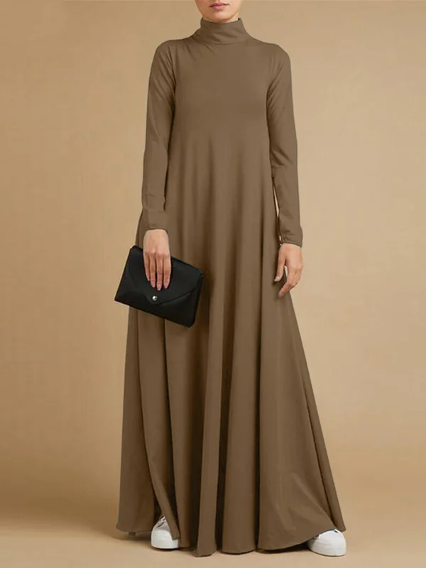 Casual Loose 4 Colors High-Neck Long Sleeves Maxi Dress