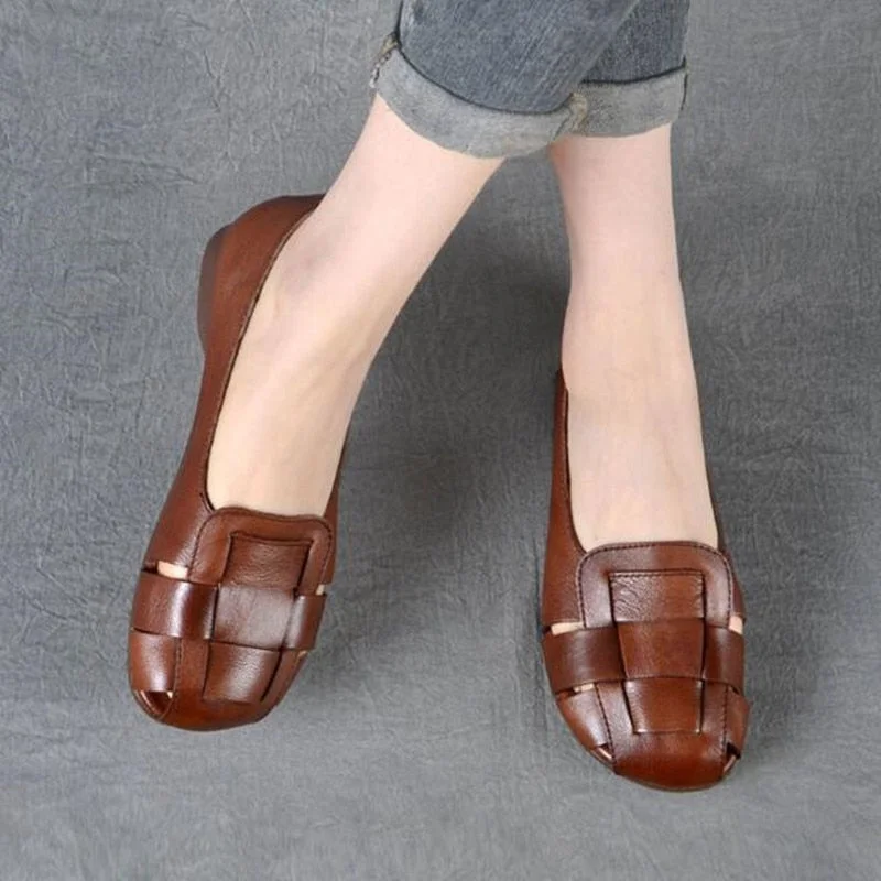 2022 New Fashion Women Genuine PU Leather Flat Shoes Woman Casual Work Mother Women's Shoes Women Flats Retro Shoes Sneakers