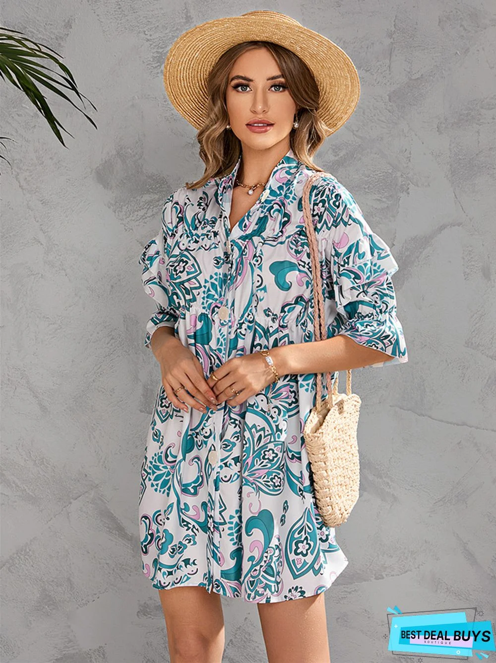 Short 5 / 4 Sleeve Print Dresses