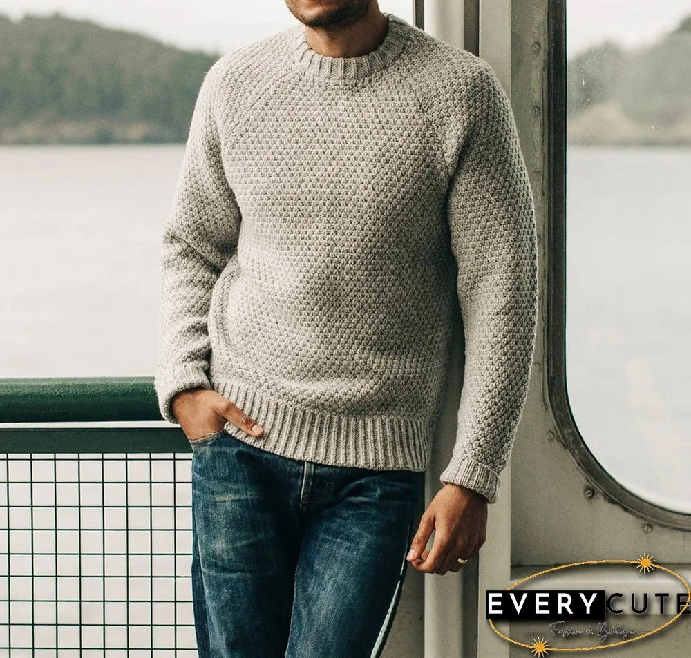 Casual Color Round Neck Sweater Male