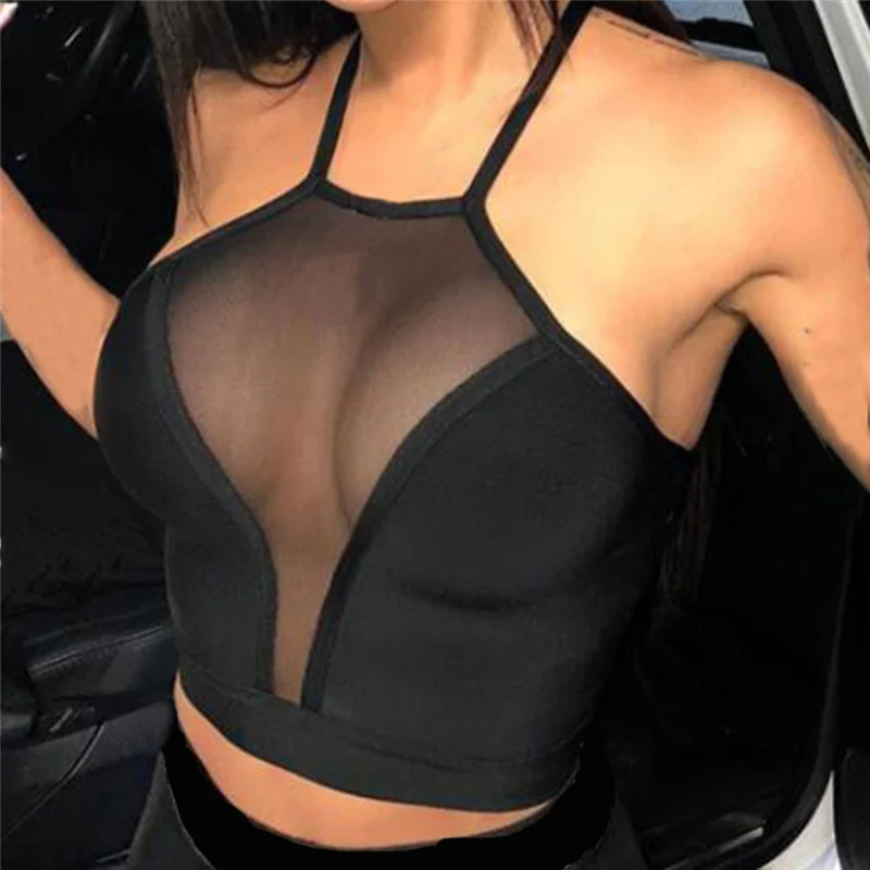 Ueong Ueong Summer Women's New Mesh Stitching Sexy I-Word Crop Small Vest
