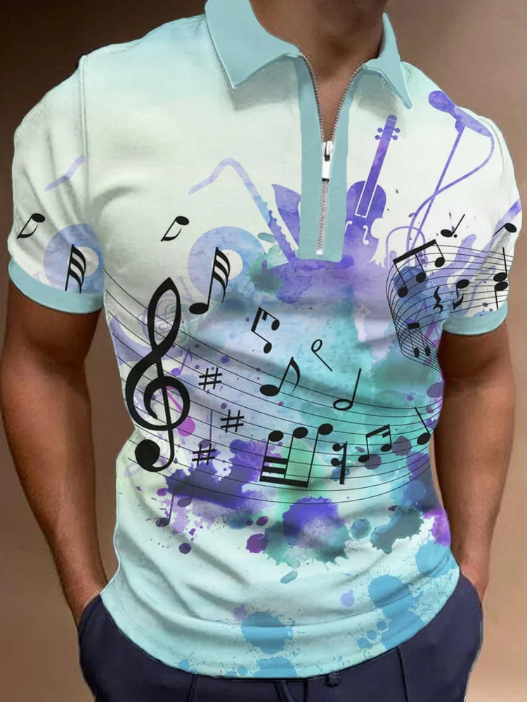 Men's Watercolor Musical Notes Short Sleeve Polo T Shirt