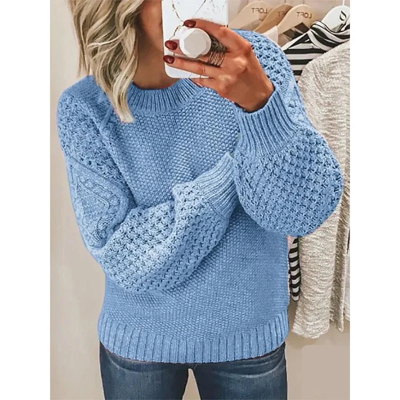 Wongn Wongn Women's Fashion Women's Jumper Long Sleeve Round Neck Stitch Sweater Women's Top