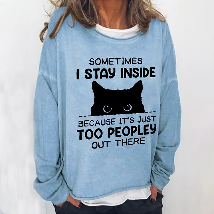Vefave Casual Cat Print Long Sleeve Crewneck Sweatshirt