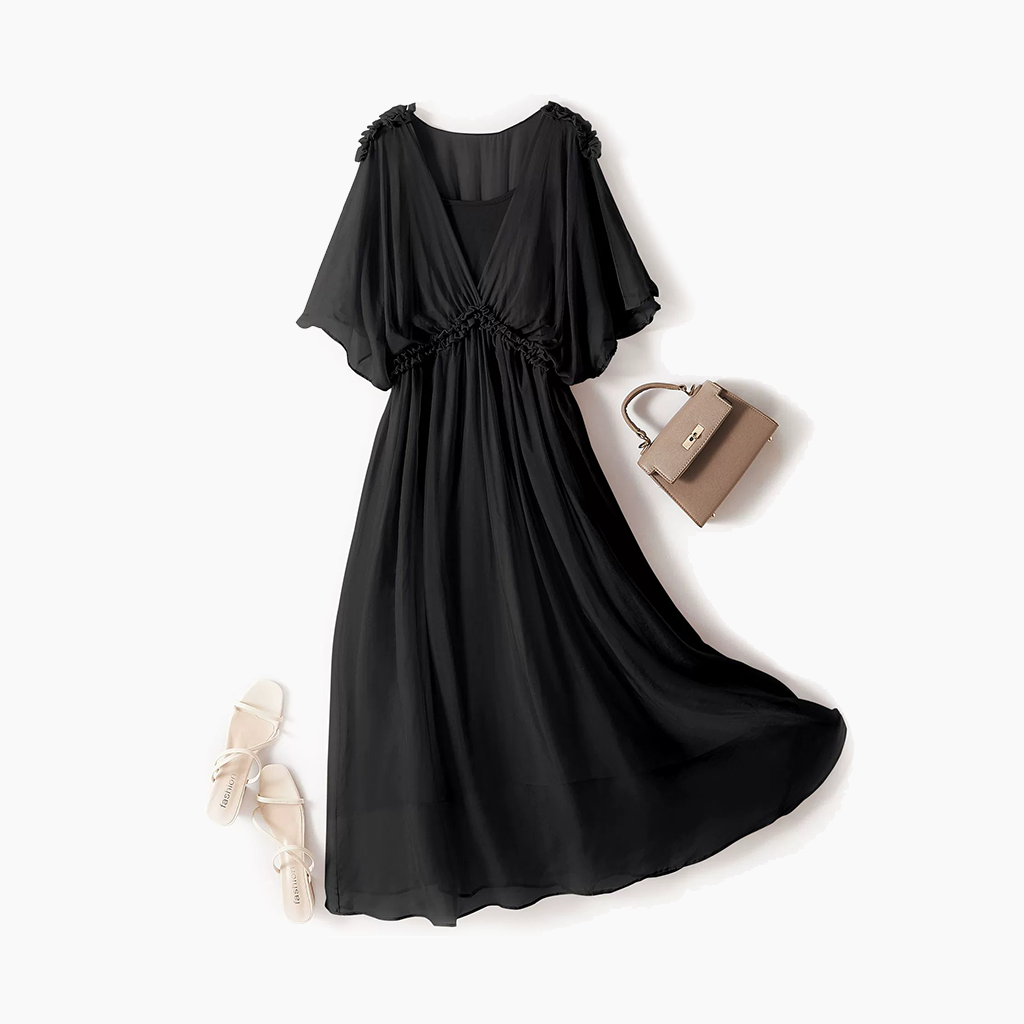 Summer Silk Dress Pleated Decoration For Vacation REAL SILK LIFE