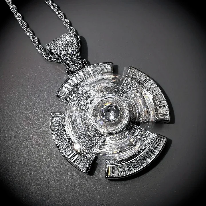 Iced Out 2 Colors Spinner Pendant Necklace Hiphop Jewelry-VESSFUL
