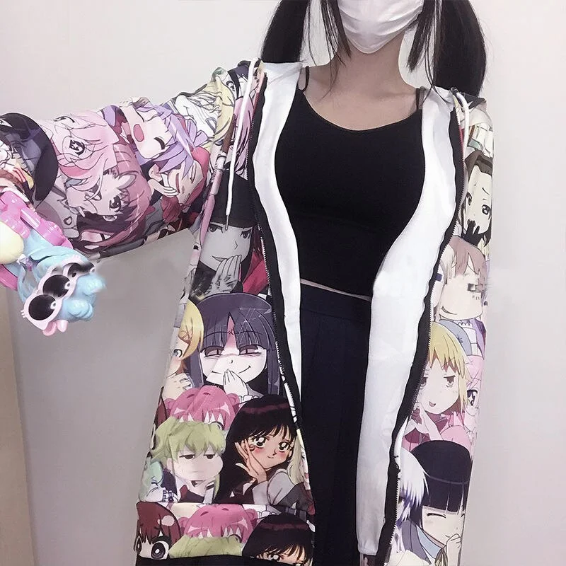 New Autumn Amine Hoodies Cute Japan Women Harajuku Sweatshirts Fashion Kawaii Hoodie Pocket Casual Pullovers Tops Loose Hoodies