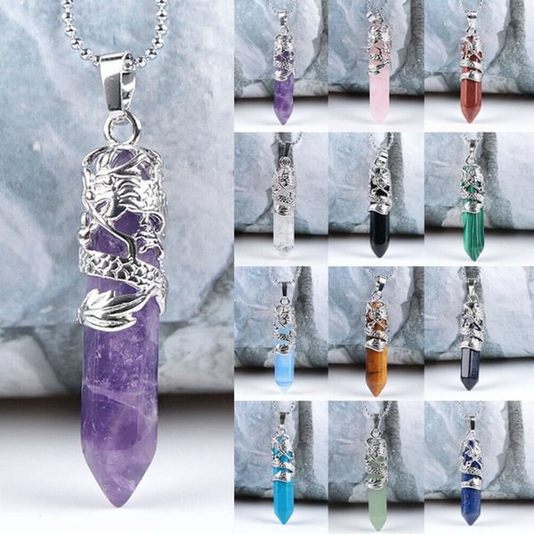 1pcs Dragon Tribe Totem Natural Quartz Hexagonal Crystal Chakra Healing Point Silver Vine Pendant Necklace Jewelry Gifts - Shop Trendy Women's Fashion | TeeYours