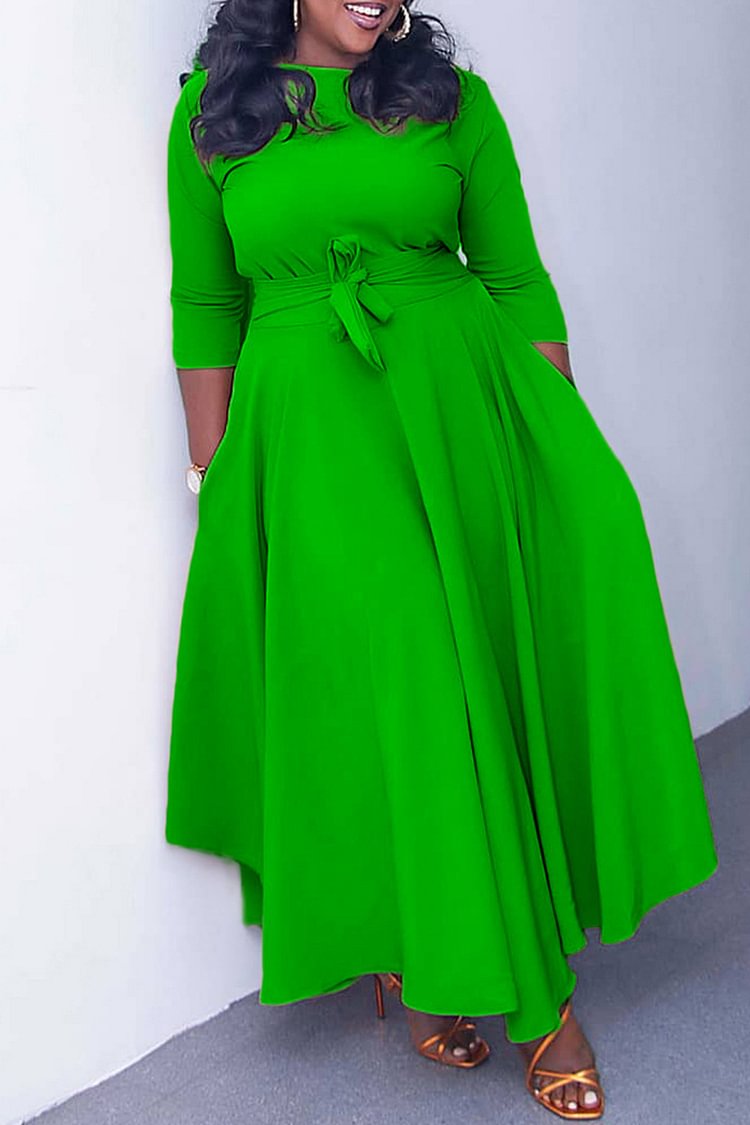 Xpluswear Plus Size Cyan Casual Round Neck With Pocket Wrap Maxi Dress 