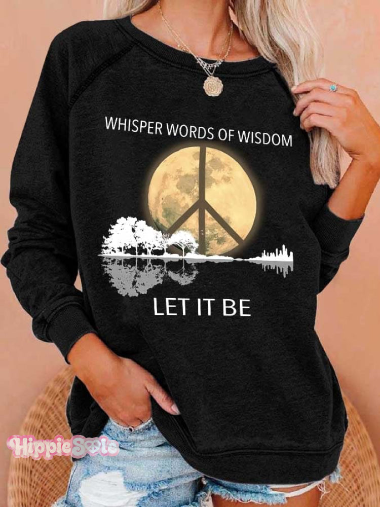Hippie Guitar Lake Whisper Words Of Wisdom Let It Be Print Sweatshirt Black / S