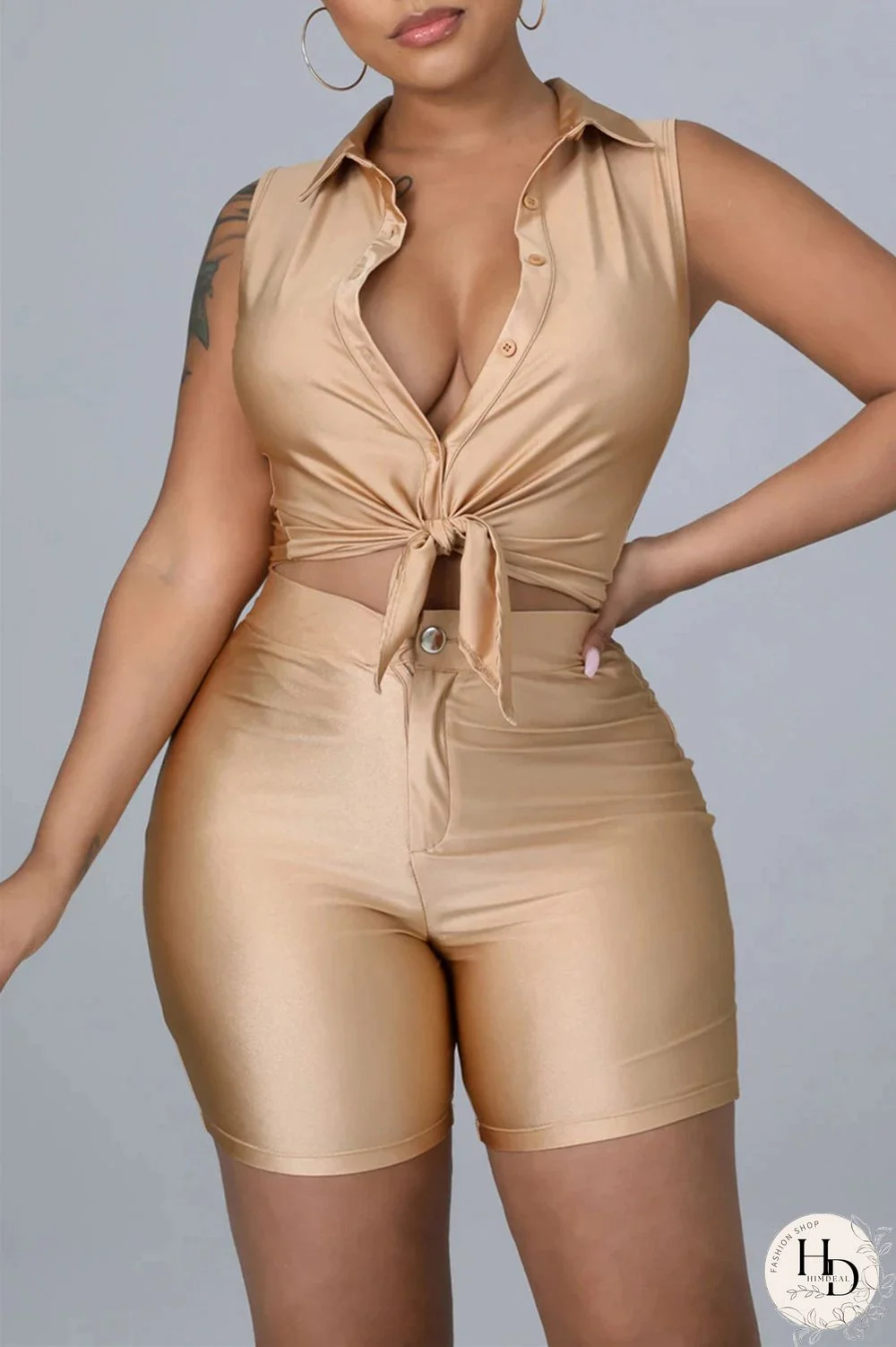 Black Fashion Casual Solid Basic Turndown Collar Sleeveless Two Pieces