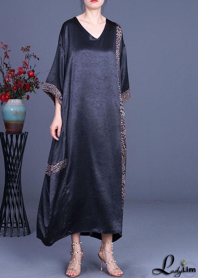 Casual Black Print Patchwork Silk asymmetrical design Summer Party Dress