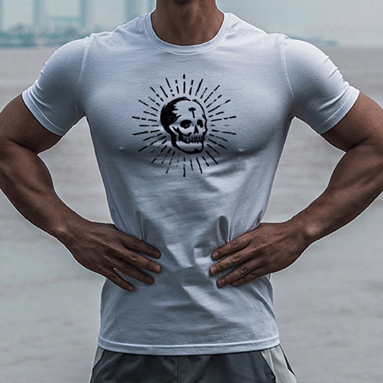 Men's Casual T-Shirt Skull Cross Pattern Print Sports Fitness T-Shirt
