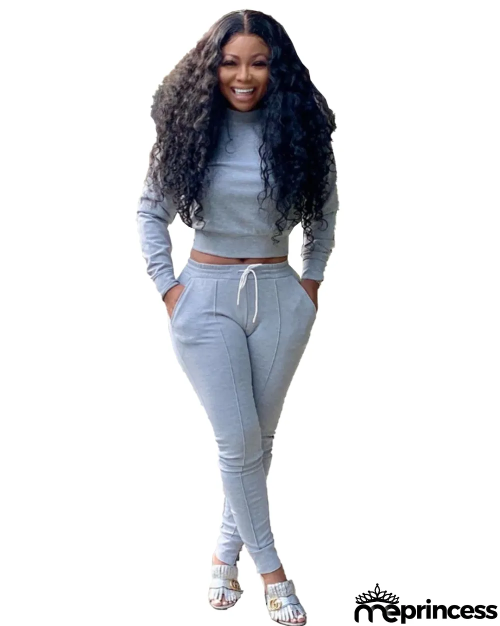 Autumn Casual Matching Solid Color Crop Top and Track Pants Set