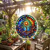 (25cm)DIY Acrylic Jigsaw Puzzle Window Hanging with Hanging Chain DIY Stained Glass Decoration Round Window Puzzle Decor for DIY Craft Project (Stained Glass Tree of Life)
