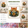 Stamped Cross Stitch Kit for Adults Cherry Blossom Flower Cup Cat 14CT 30x30cm tapestrymarket