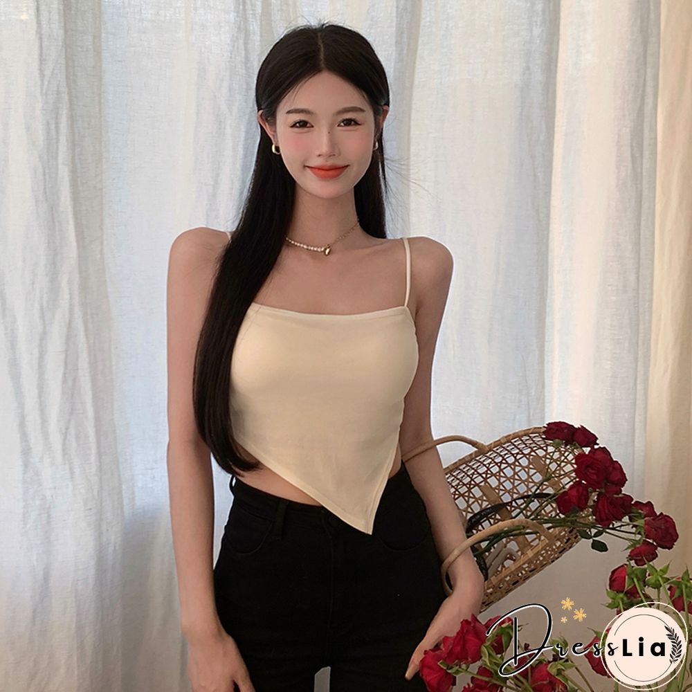 Women Camisole Korean Fashion Spaghetti Straps Irregular Hem Slim Fit Summer Elegant Lady Party Club Crop Tops