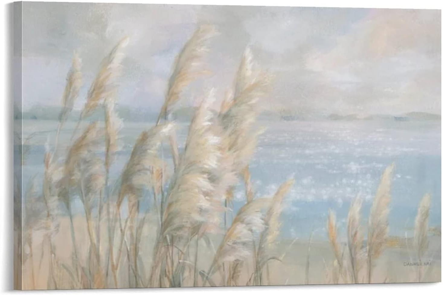 Posters & Prints Seaside Pampas Grass Wall Art Seascape Art Nature Landscape Painting Reed Wall Art Canvas Prints for Living Room Bedroom Office Kitchen Decor 20x30inch(50x75cm) Frame-Style 20x30inch(50x75cm)