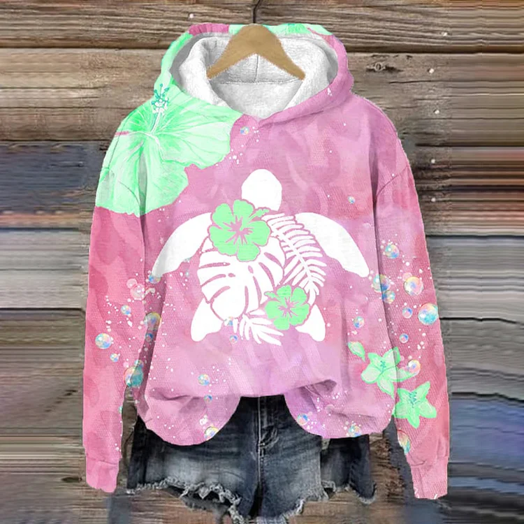 VChics Maui Turtle Hibiscus Print Hoodie