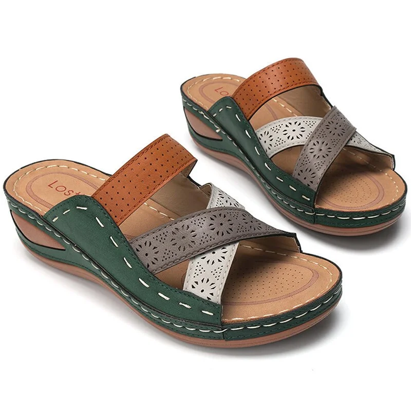 Qengg Women Wedges Sandals Beach Casual Slippers Flip Flops Non-slip Finger Flat Fashion Shoes Sandalias Mujer Comodas