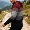 💥2025 New Arrivals!Men's Sweater Striped Contrast Color Knitted Sweater Cardigan Jacket Hoodie Sports Casual Hiking Jacket Zipper Sportswear Autumn And Winter Plus Velvet Thick Warm