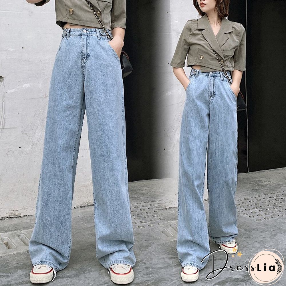Woman Jeans High Waist Clothes Wide Leg Denim Clothing Blue Streetwear Vintage Quality Fashion Harajuku Straight Pants