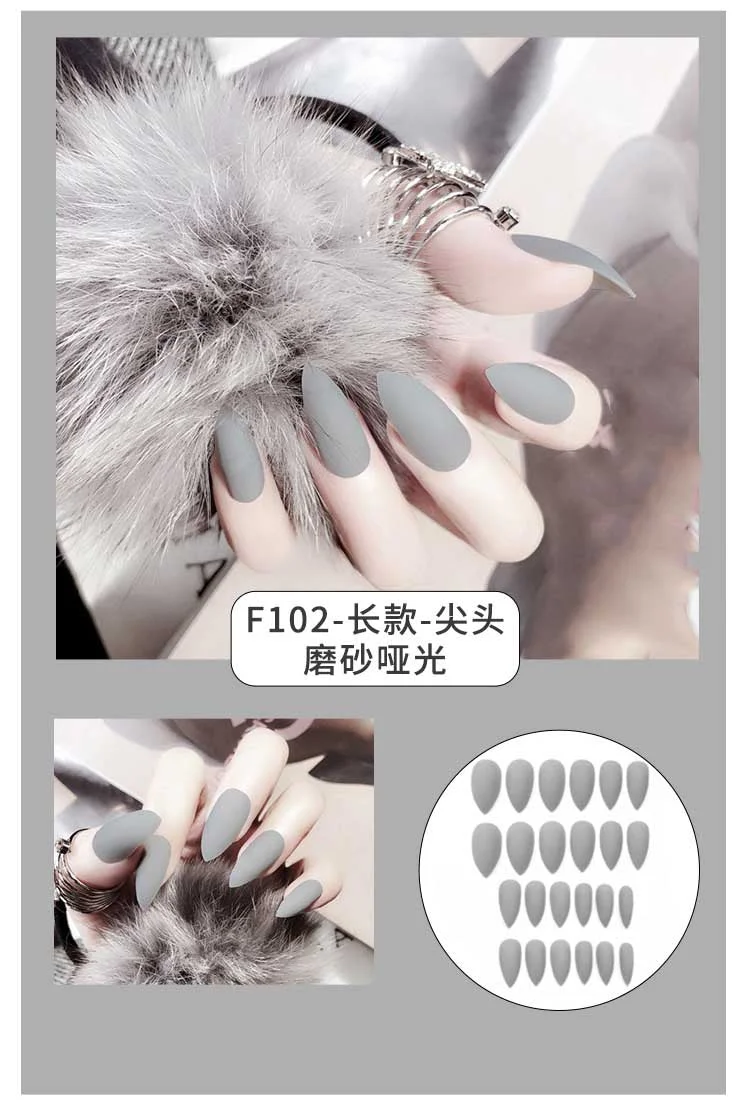 24Pcs Charming Fake False Nails Tips Wine Red Pointed Head Full Cover Nail Tips Long Style Nude Artificial Flase Nails with Glue-Nail Inspo