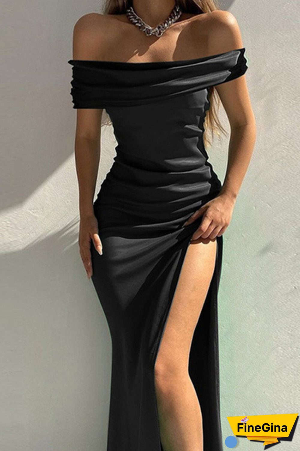 Sexy Solid High Opening Off the Shoulder Pencil Skirt Dresses