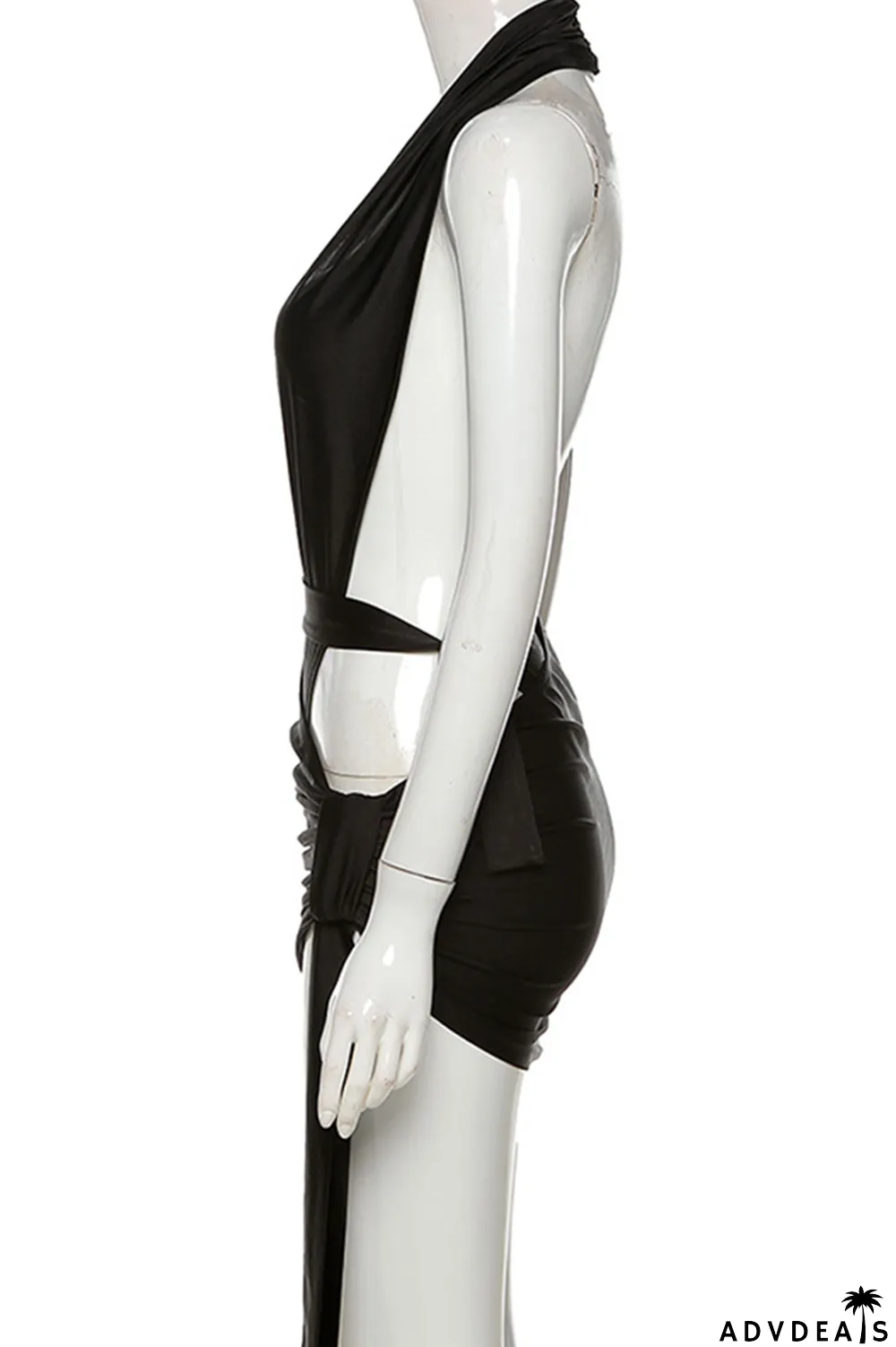 Black Sexy Solid Bandage Halter Sleeveless Two Pieces