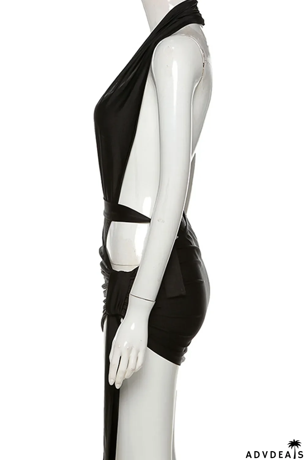 Black Sexy Solid Bandage Halter Sleeveless Two Pieces