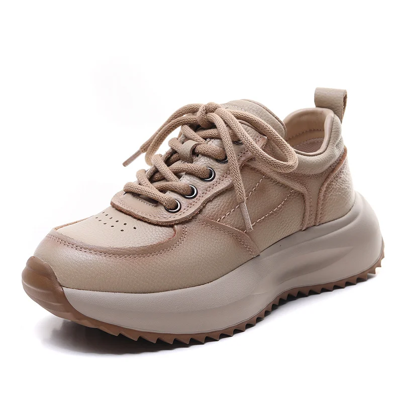 Yyvonne Layer Of Cowhick Old Dad Shoes Spring And Autumn New Comfortable Soft Sole Casual Shoes Round Head Single Shoes