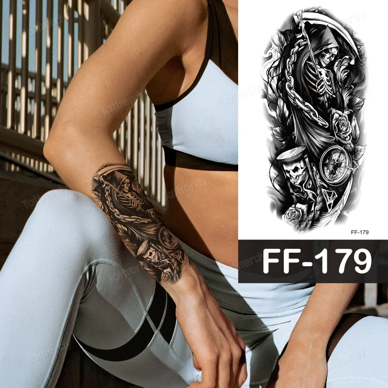 Sdrawing Animal Temporary Tattoo Sticker Black Lion King Wolf Tiger Men Body Art Painting Tattoo Fake Water Transfer Sexy Women