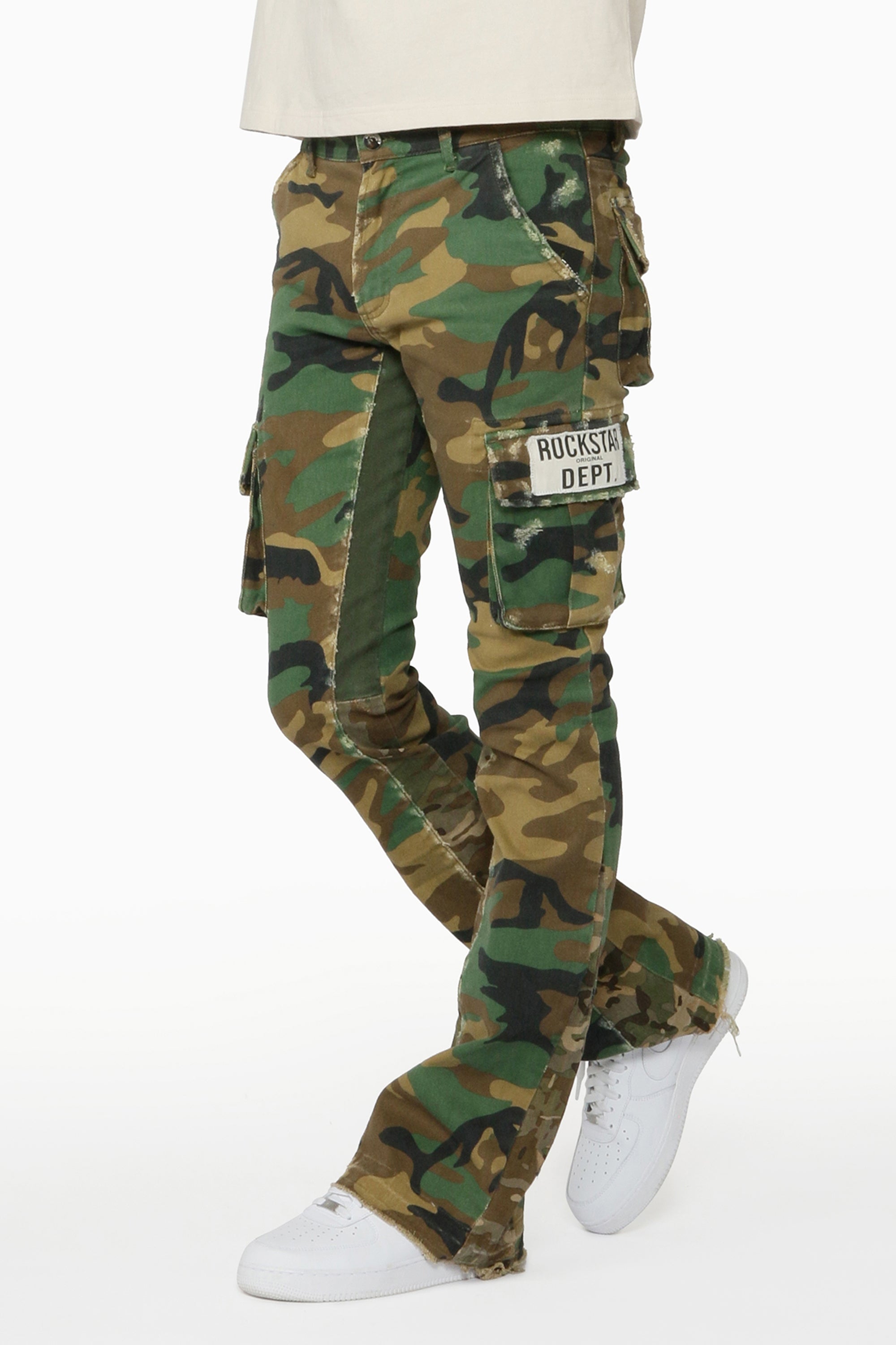 Kirrem Faded Camo Stacked Flare Jean