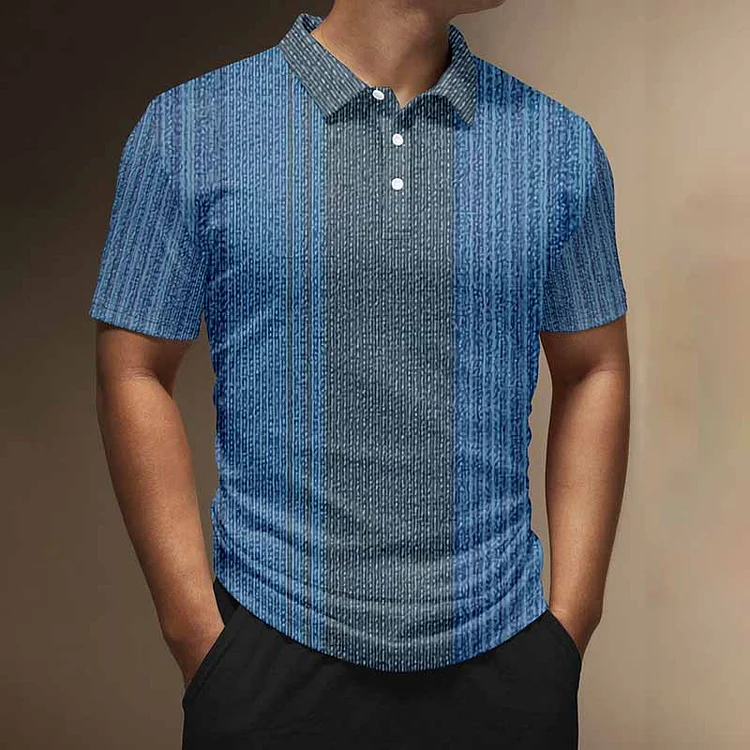 BrosWear Casual Laminated Gray Blue Stripes Print Polo Shirt