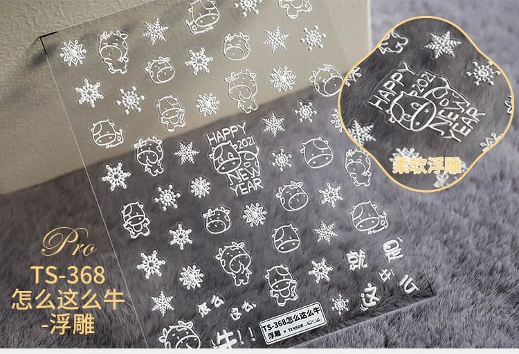 5D Christmas SnowFlake Snowman Nails Art Sticker Pro Frosted Thin Transparent Embossed New Year Nail Art Design Nail Stickers-Nail Inspo